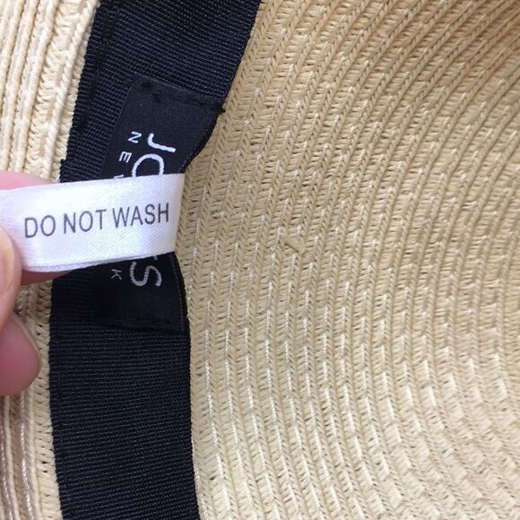 Jones New York floppy straw sun hat with blue and white twilly ribbon OSFA - Picture 11 of 14